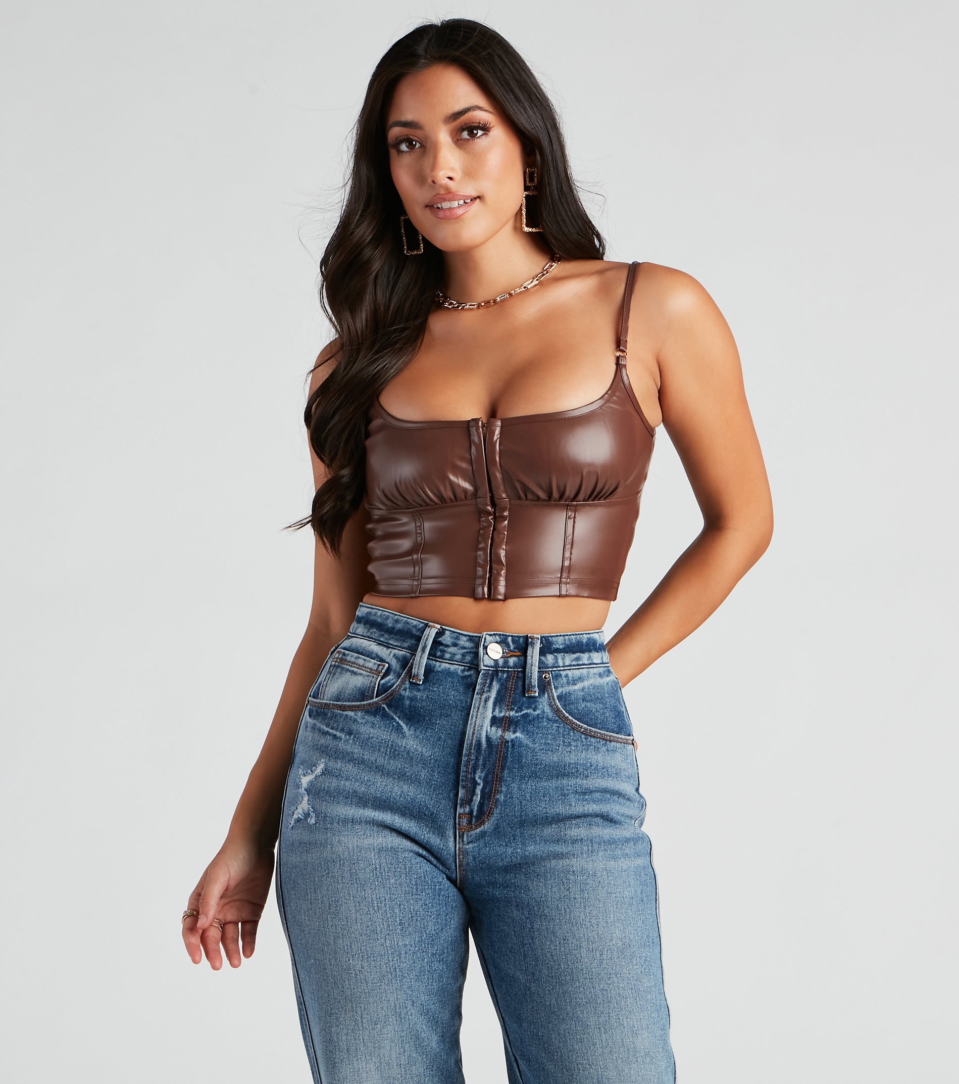 She's Sleek Faux Leather Cropped Corset