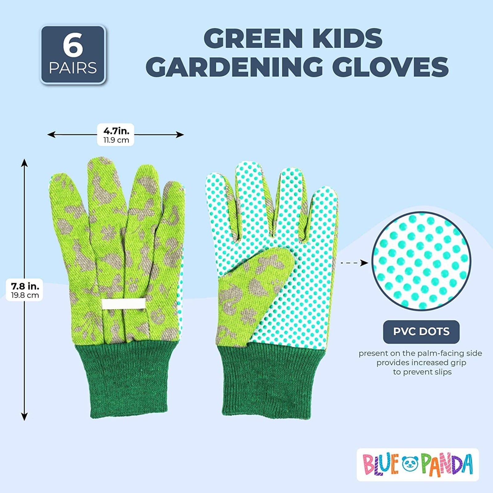 6 Pairs Green Kids Garden Work Gloves for Age 3-6 Children and Outdoor Patio Gardening Work