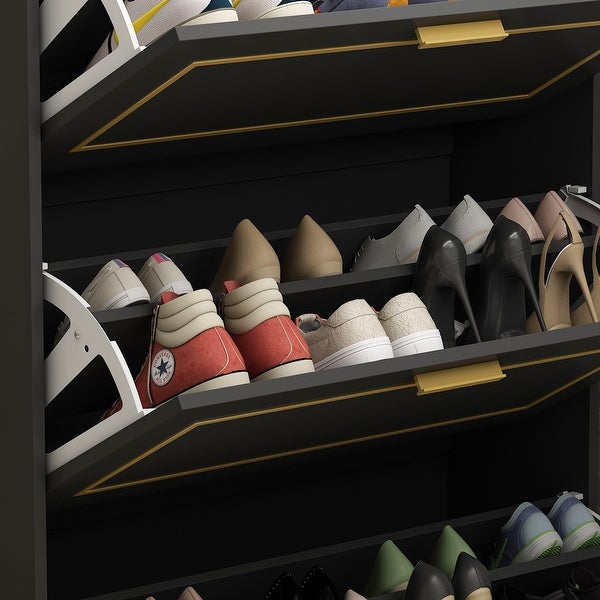 Premium 3 Drawes Shoe Cabinet Black/White Gold， for 15-18 Pairs - - 35523715