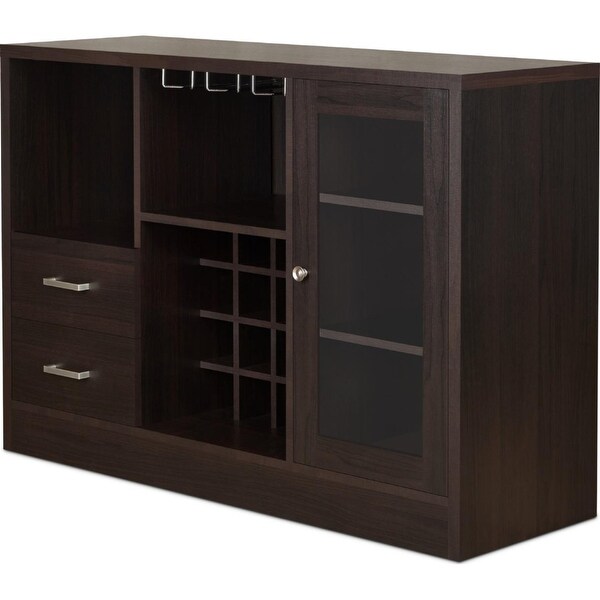 Wooden Server with One Side Door Storage Cabinets and Two Drawers， Espresso Brown