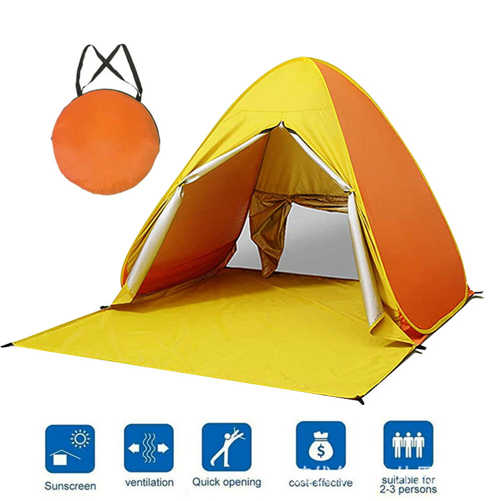 PVUEL Pop Up Beach Tent，  for 3-5 Person Triangle Portable Outdoor Sunshade Camping Canopy Shelter  Yellow and Orange