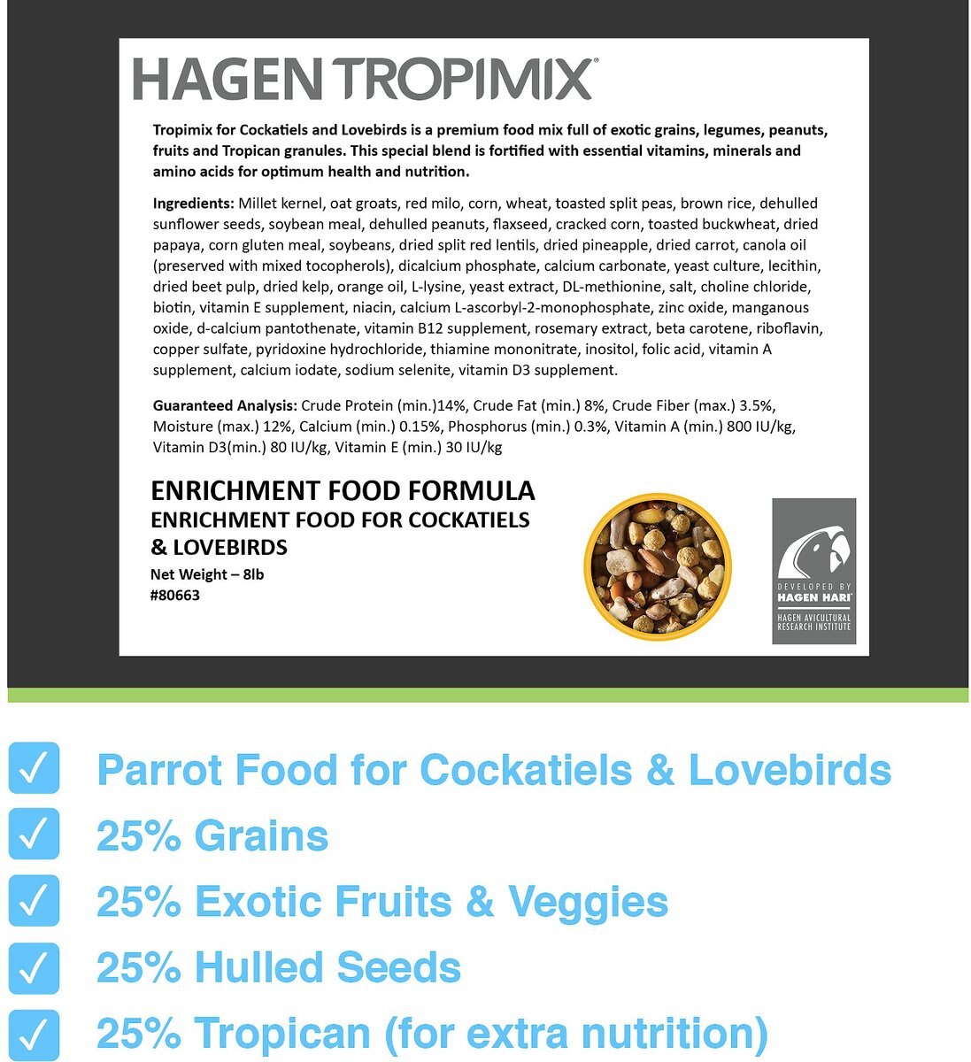 Hari Tropimix Enrichment Cockatiel and Lovebird Food