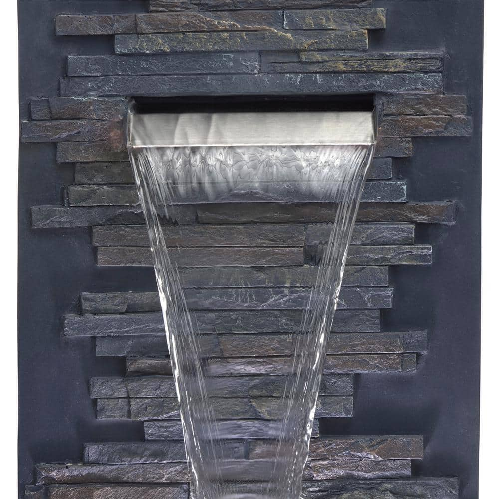 Alpine Corporation 32 in. Tall Cascading Stone Wall Fountain Decoration with LED Lights WIN1562