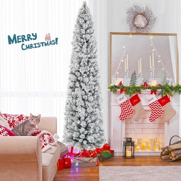 Costway 4.5 FT/6FT/7FT PreLit Slim Christmas Tree Flocked Decoration