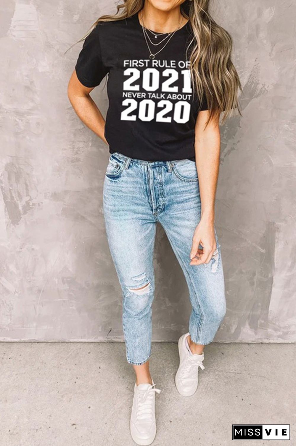 First Rule Of 2021 Print Graphic Tees for Women Wholesale Short Sleeve T shirts Top