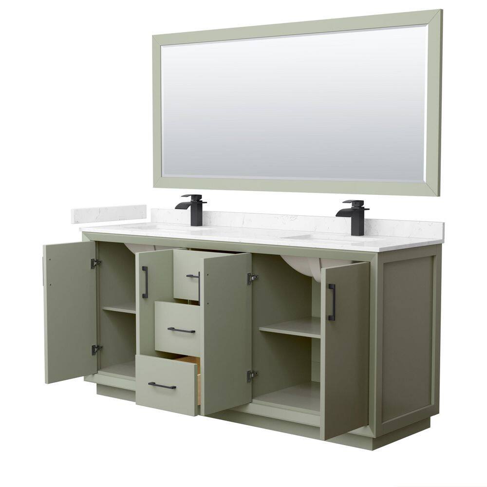 Wyndham Collection Strada 72 in. W x 22 in. D x 35 in. H Double Bath Vanity in Light Green with Carrara Cultured Marble Top and 70