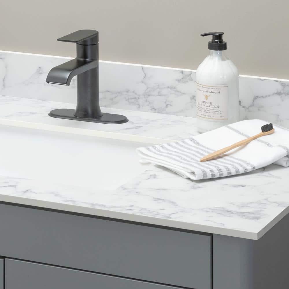 THINSCAPE 49 in W x 22 in Vanity Top in Volakas Marble with White Rectangular Single Sink and Single Hole for Faucet