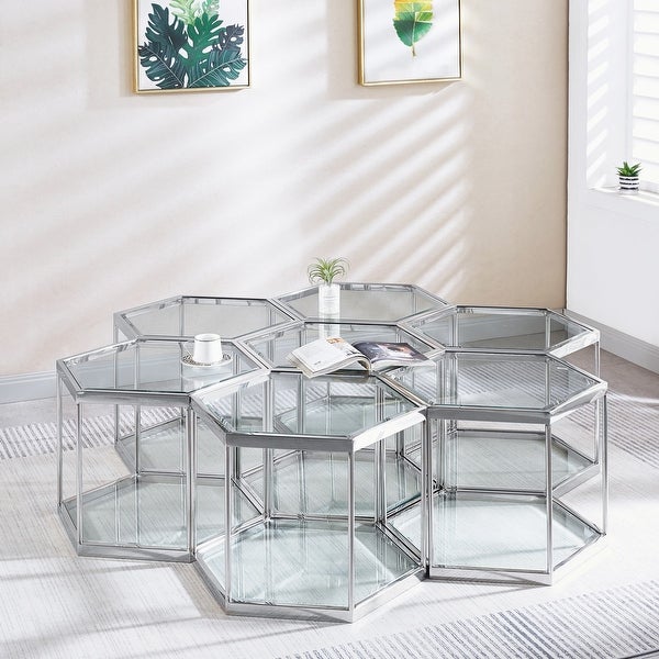 Glass Coffee Table with Stainless Steel Frame