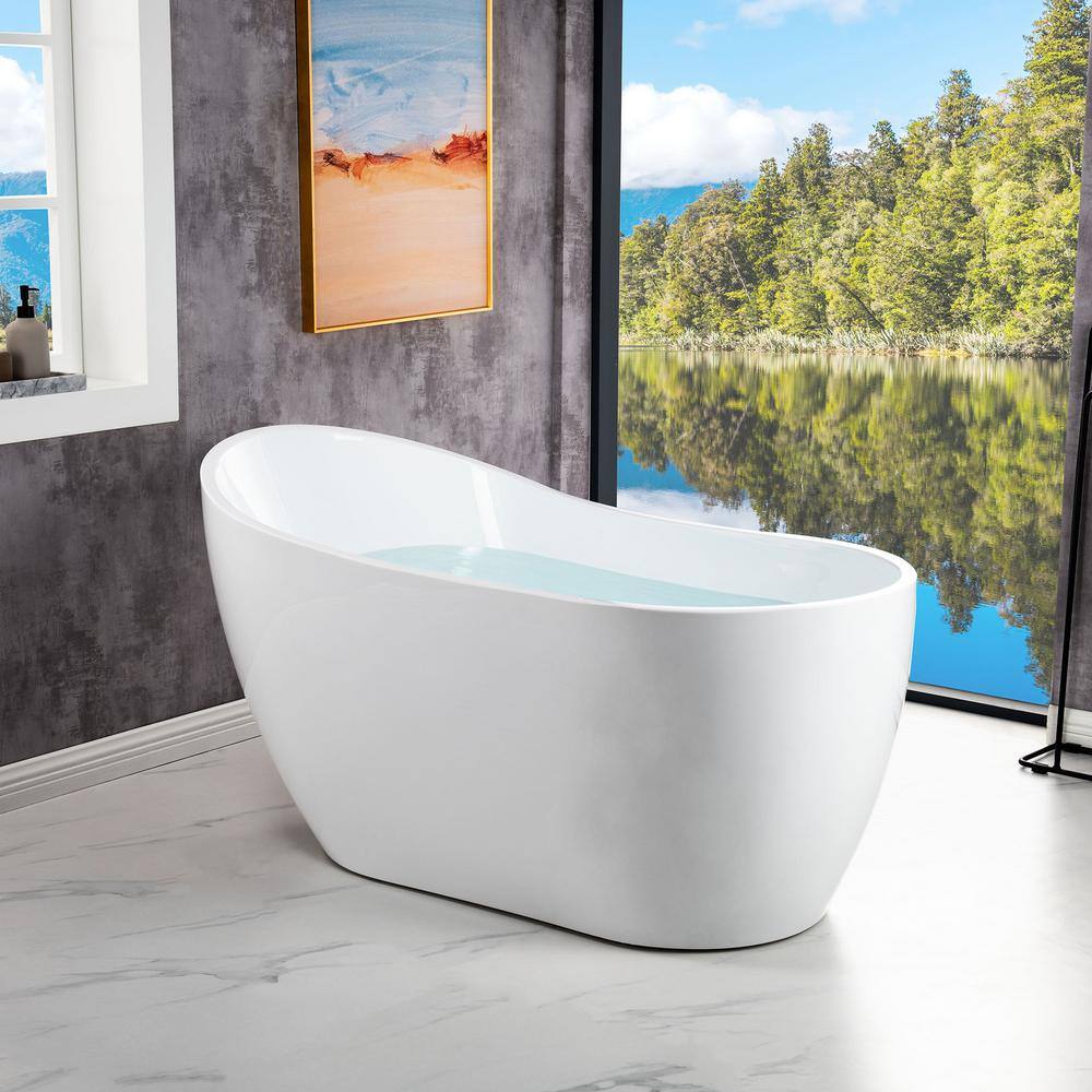 WOODBRIDGE Brick 54 in. Acrylic FlatBottom Single Slipper Bathtub with Brushed Nickel Overflow and Drain Included in White HBT5799