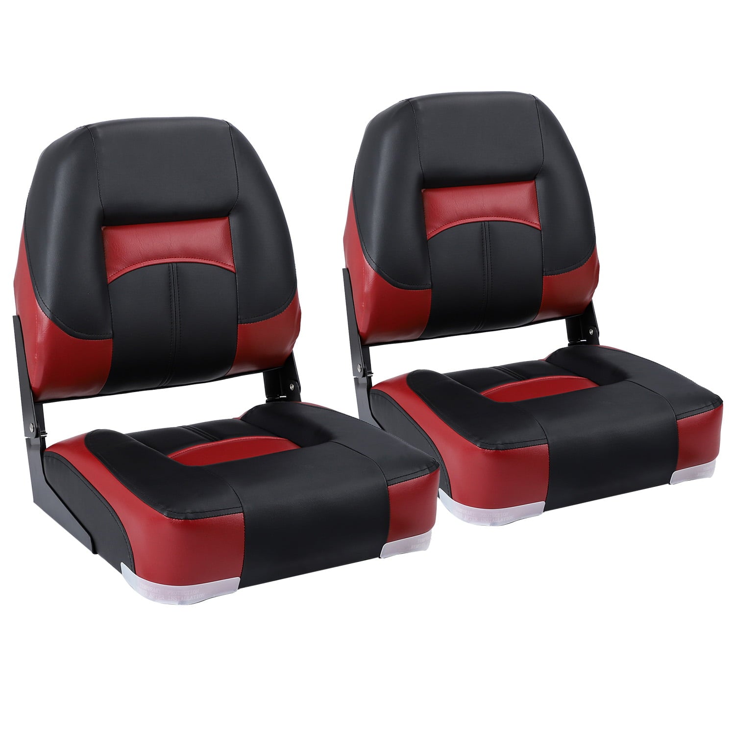 NORTHCAPTAIN Deluxe Black/Wine Red Low Back Folding Boat Seat， 2 Seats