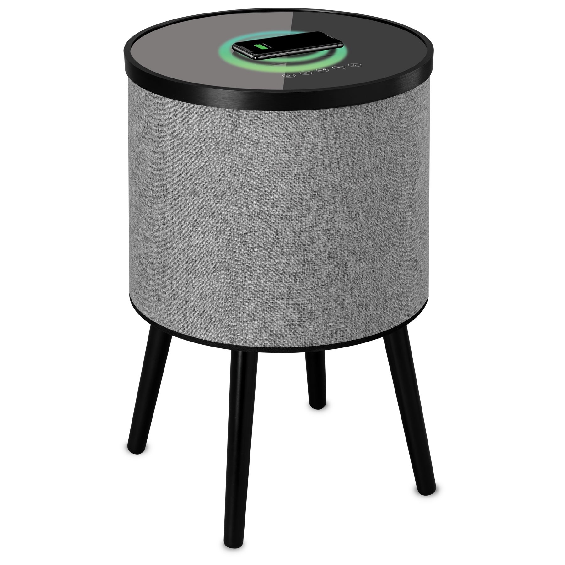 Round Bluetooth Speaker Table with Wireless Charging， Gray and Black