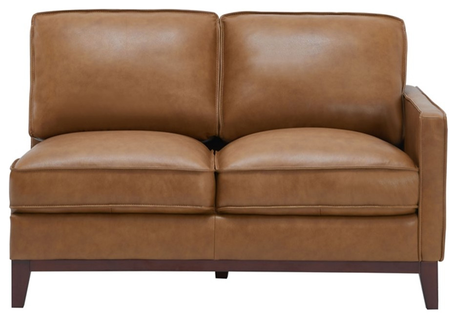 Leather Lusso Grayson Genuine Leather Sectional Right Arm Loveseat in Camel   Contemporary   Loveseats   by Homesquare  Houzz