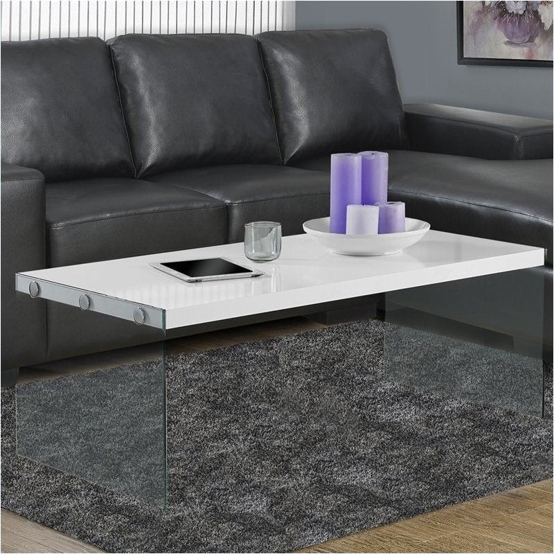 Bowery Hill Tempered Glass Coffee Table in Glossy White