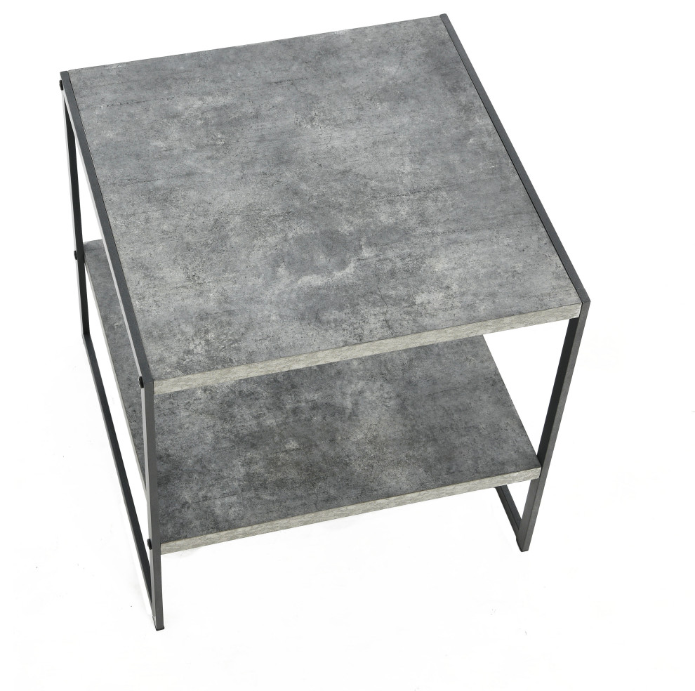 Square Side End Table  Storage Shelf Rustic Slate Concrete  Black Metal   Industrial   Side Tables And End Tables   by Household Essentials  Houzz