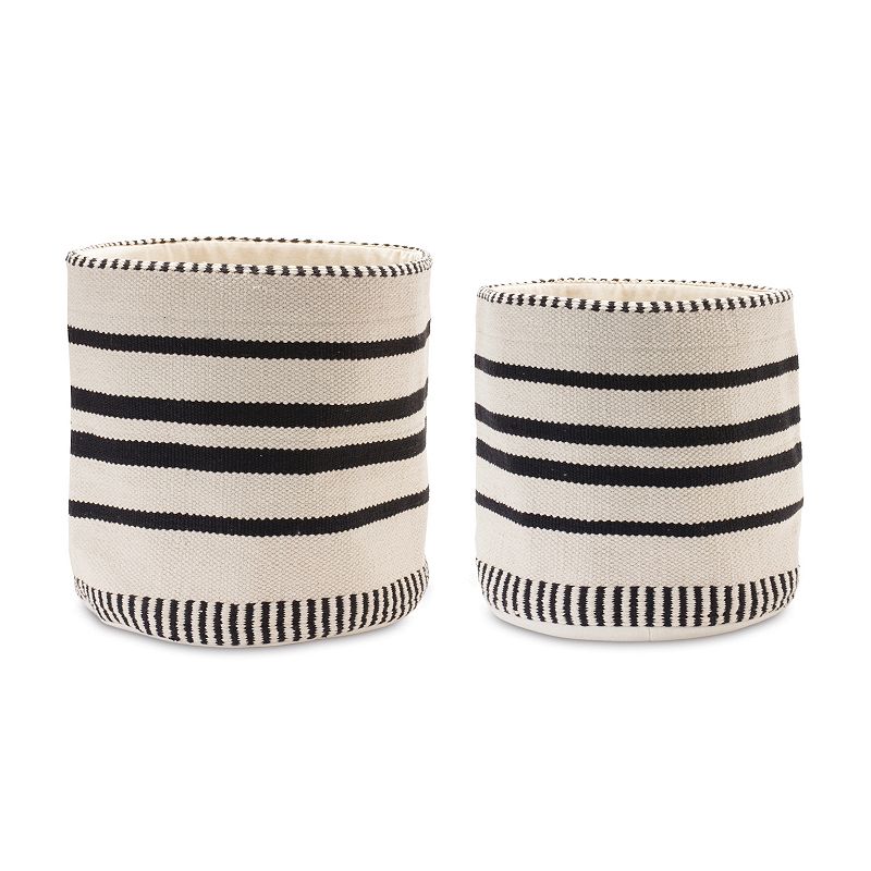 Striped Woven Cotton Basket (Set Of 2)