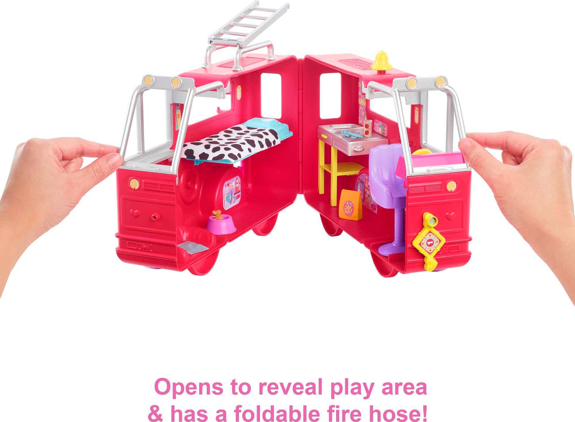 Barbie Chelsea Can Be Fire Truck Playset with Blonde Doll, 2 Pets and 15+ Accessories, Open for Station