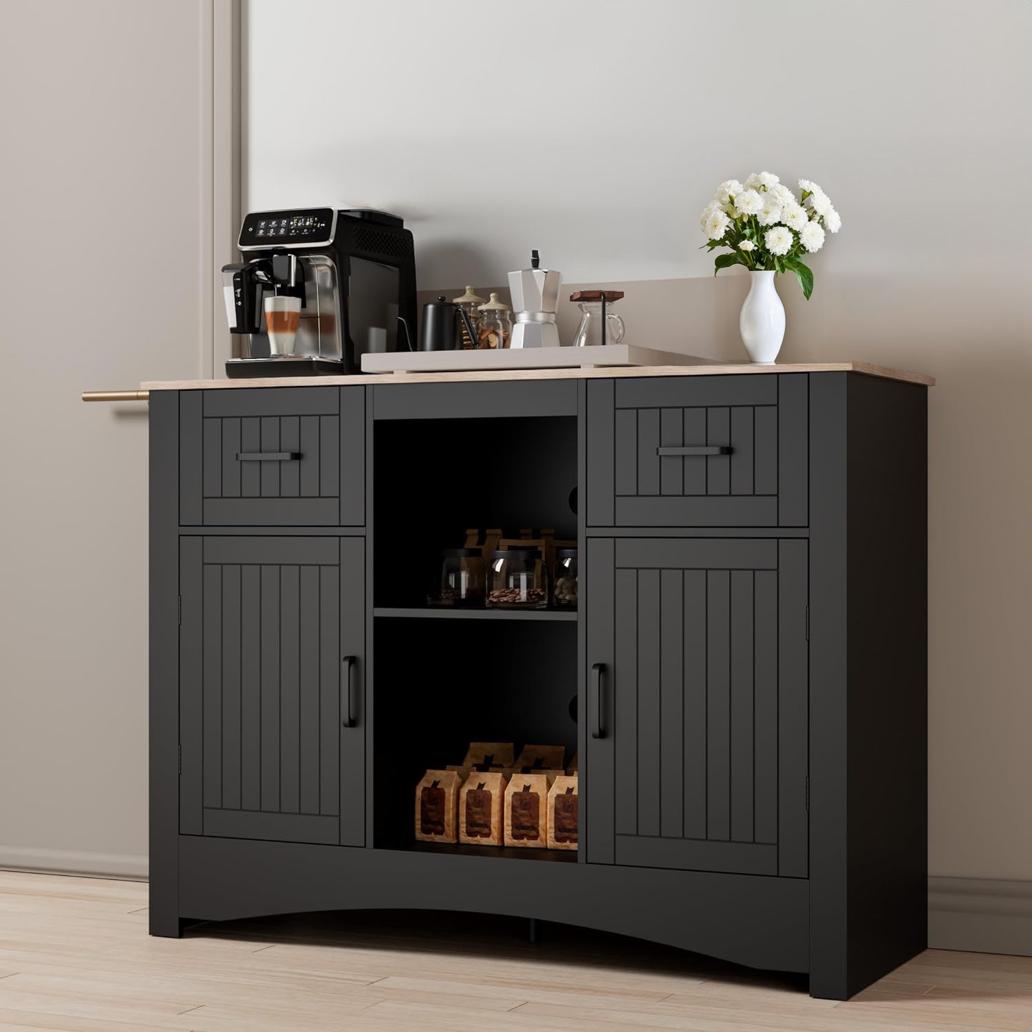 Buffet Storage Cabinet 42.5 inches Kitchen Buffet Table Sideboard with Adjustable Shelves, Accent Coffee Bar Cabinet