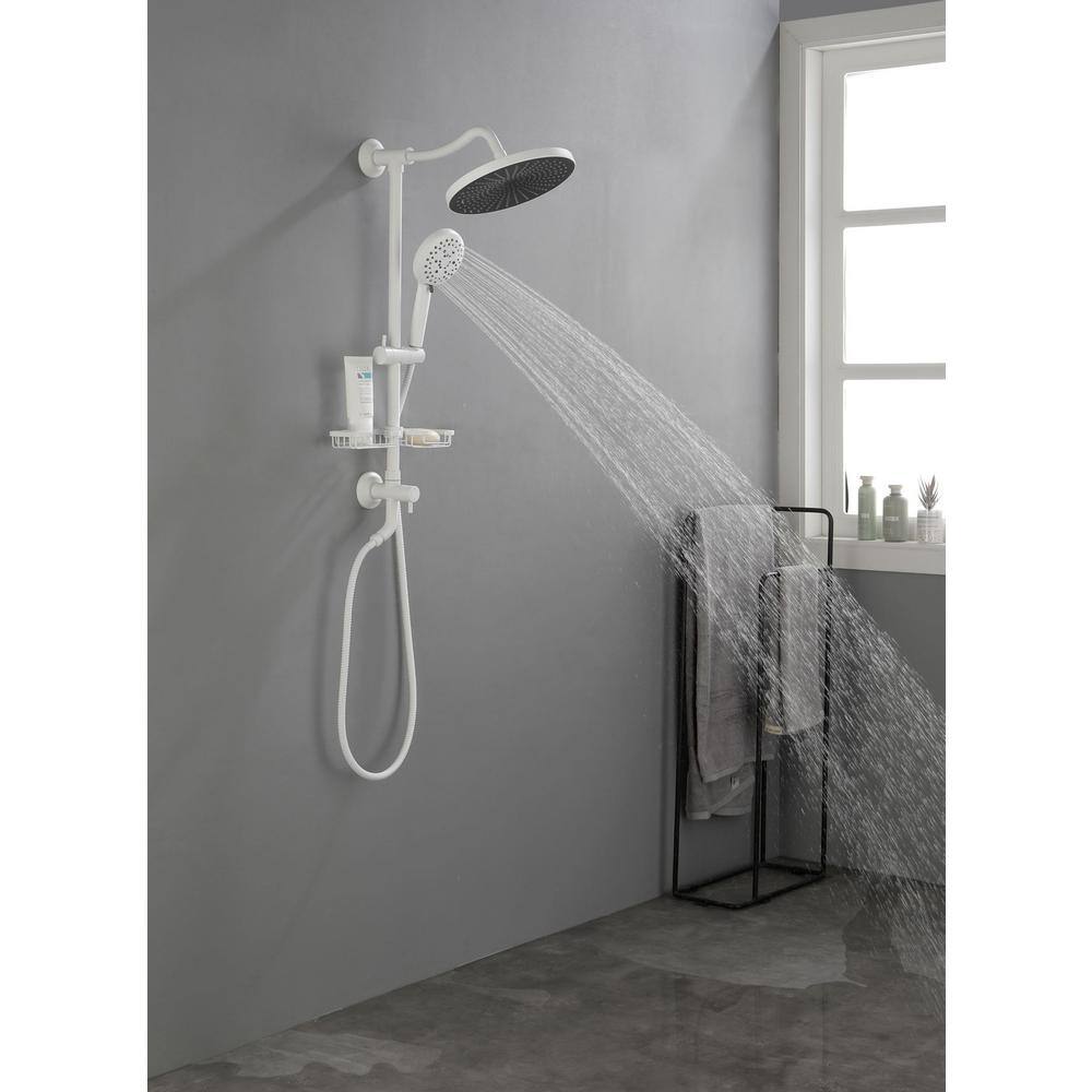 Lukvuzo 4-Spray Multifunction Deluxe Wall Shower System with Adjustable Slide Bar and Soap Dish in White HSSA08FS002