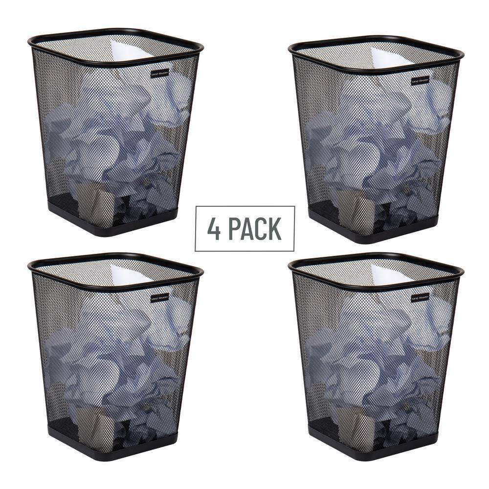 Mind Reader Network Collection 5 Gal. Capacity Black Trash Can Reinforced Solid Rim and Base Metal Mesh (Set of 4) 4SQUAGA-BLK