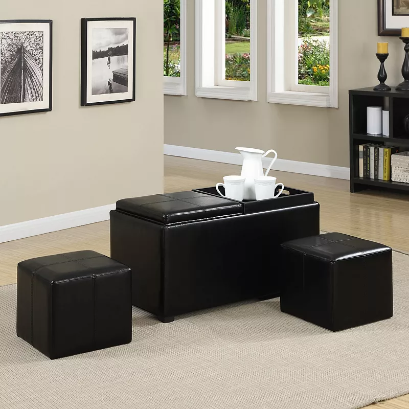 Simpli Home Avalon Faux-Leather Rectangular Storage Ottoman 5-piece Set