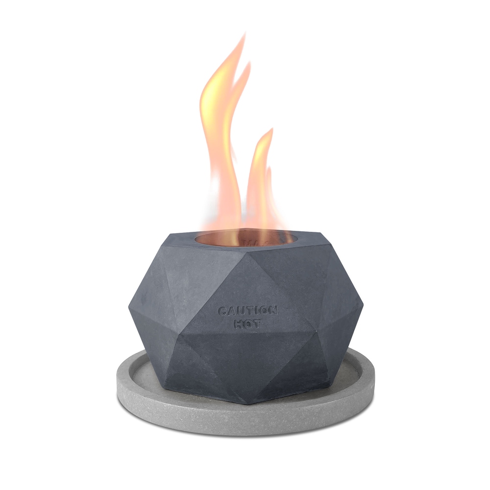 Kante Diamond Portable Concrete Rubbing Alcohol Tabletop Fire Pit with Metal Extinguisher and Gray Base  Ethanol Fireplace