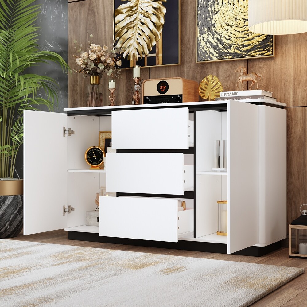 White/Black Accent Sideboard Contemporary Storage Cabinet for Any Room   55.1“W