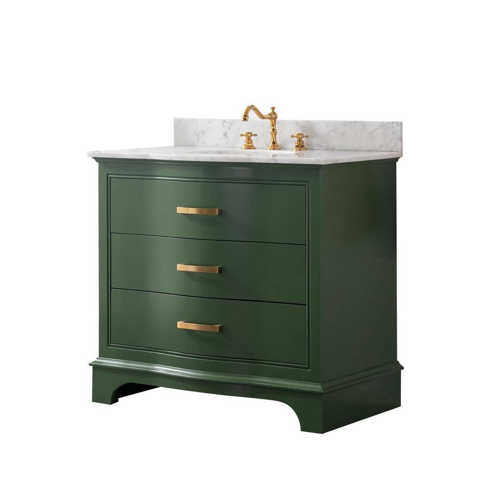 SUDIO Monroe 36 in. W x 22 in. D x 33.7 in. H Bath Vanity in Evergreen with White Marble Top Monroe-36EG