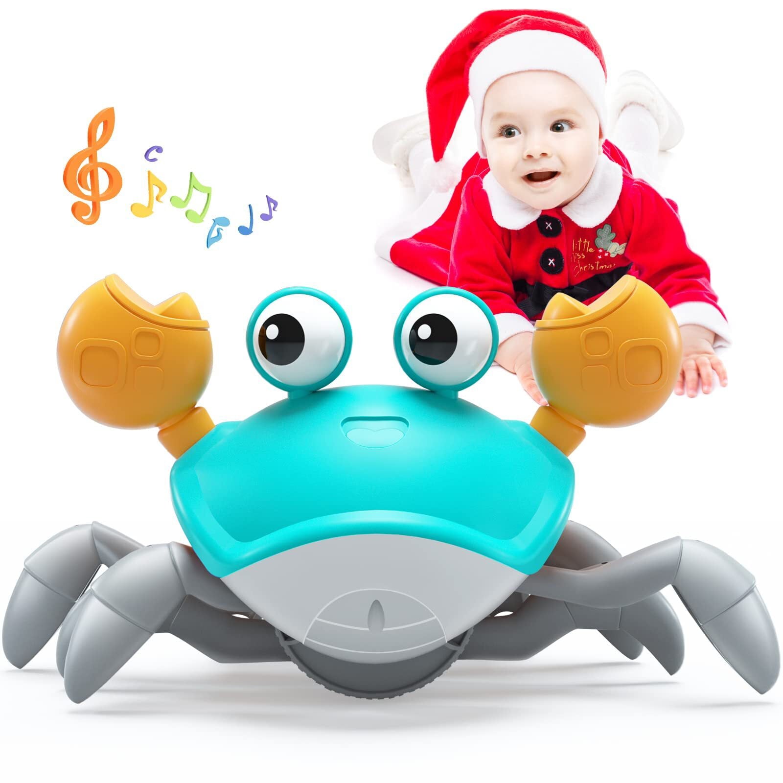 HopeRock Baby Escape Crawling Crab Interactive Learning Toys， Infant Tummy/Bath Toys with Musical Sounds and Lights Moving Sensory Induction Crabs for Toddler