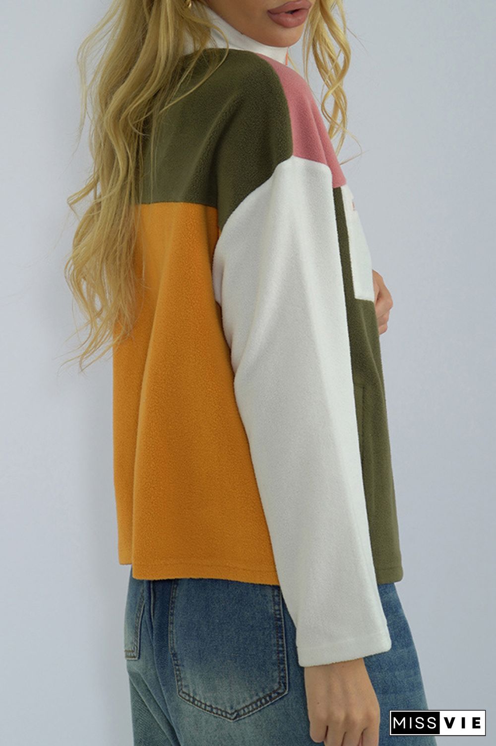 Zipper Colorblock Fleece Short Jacket