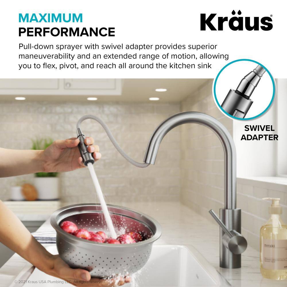 KRAUS Oletto Single Handle Pull Down Sprayer Kitchen Faucet with QuickDock Top Mount Installation Assembly in Matte Black KPF-2620MB