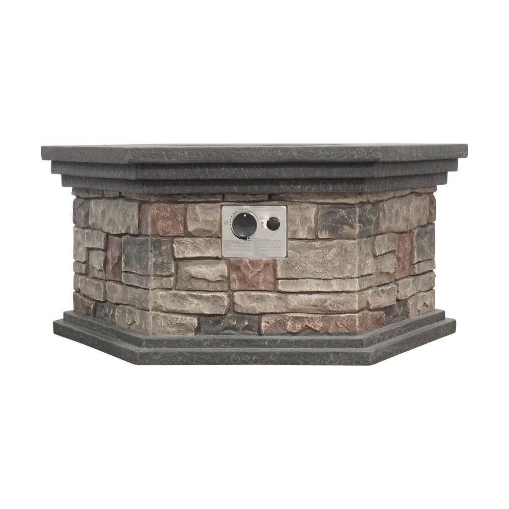 Noble House Chesney 37 in. x 17 in. Octagonal Lightweight Concrete Fire Pit in Mixed Brown 65831