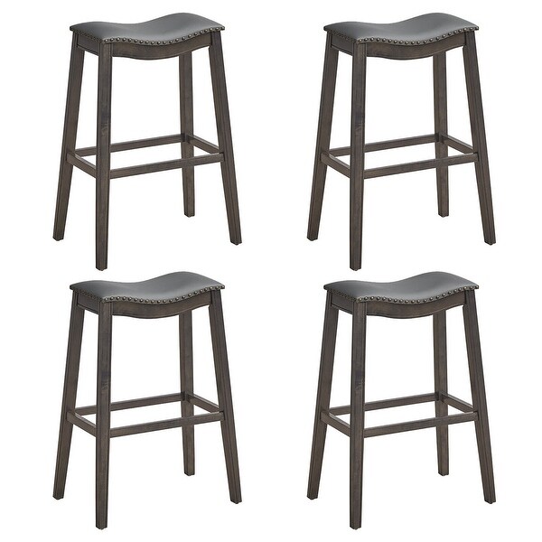 Gymax Set of 4 Saddle Bar Stools Bar Height Kitchen Chairs w/ Rubber