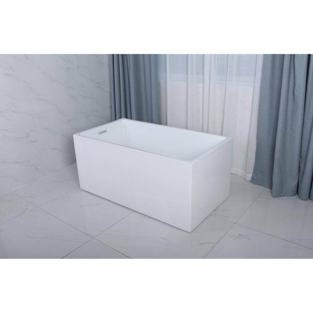 51 in. Acrylic Reversible Drain Rectangular Flatbottom Freestanding Bathtub in White HVTSQ512823