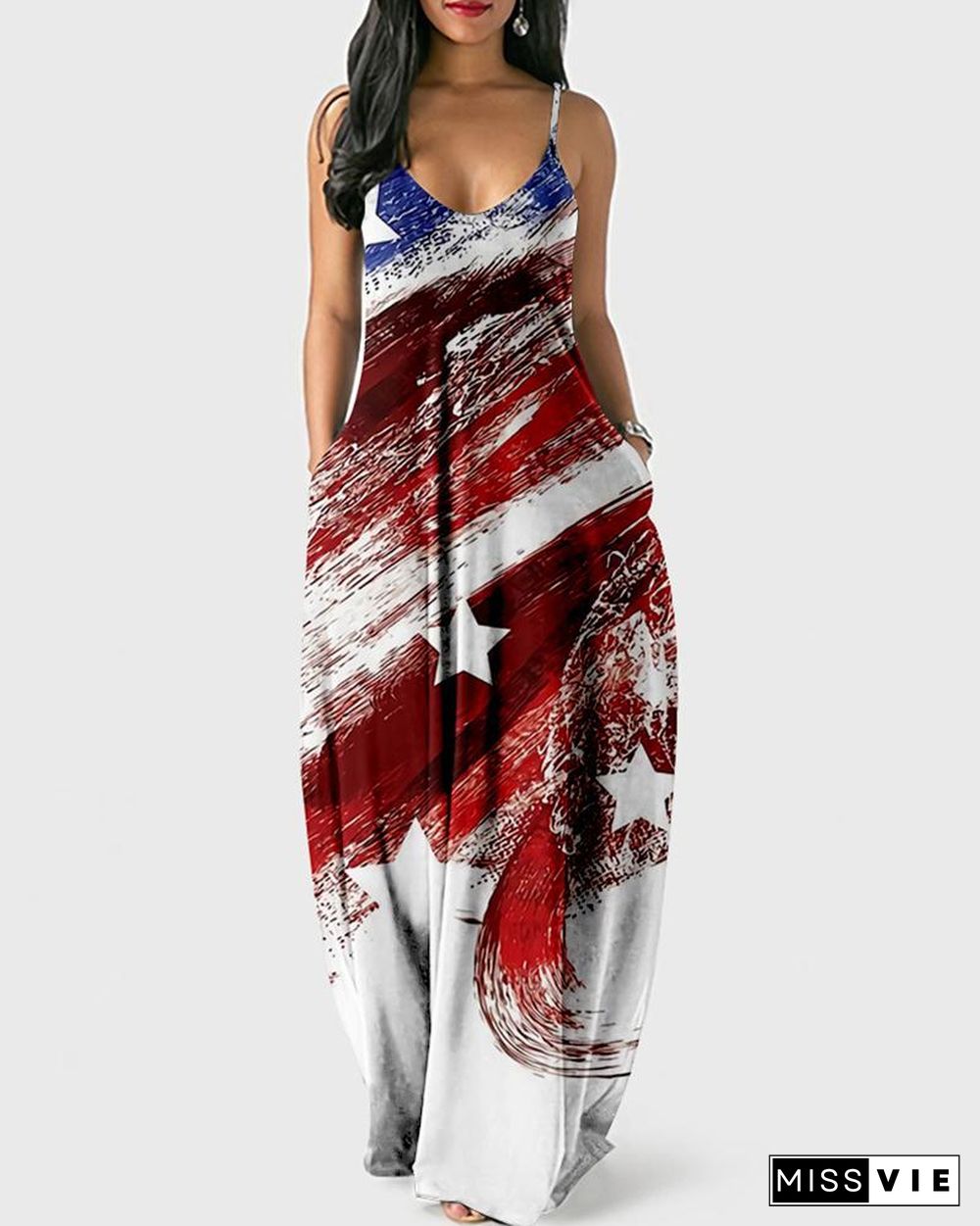 Independence Day Print Sling Maxi Dress