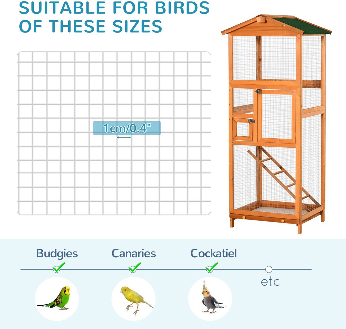 PawHut 65-in Wooden Outdoor Finches Aviary w/Pull Out Tray Bird Cage