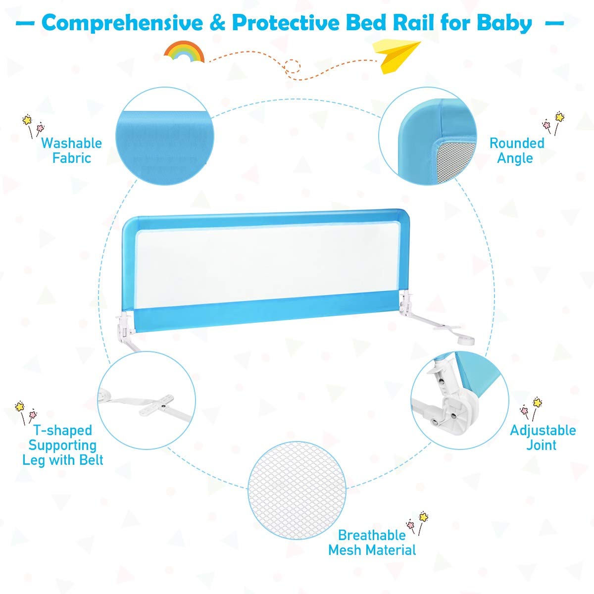 Costzon Double Sided Bed Rail Guard, Set of 2, Extra Long, Swing Down Safety Guard for Toddler Convertible Crib