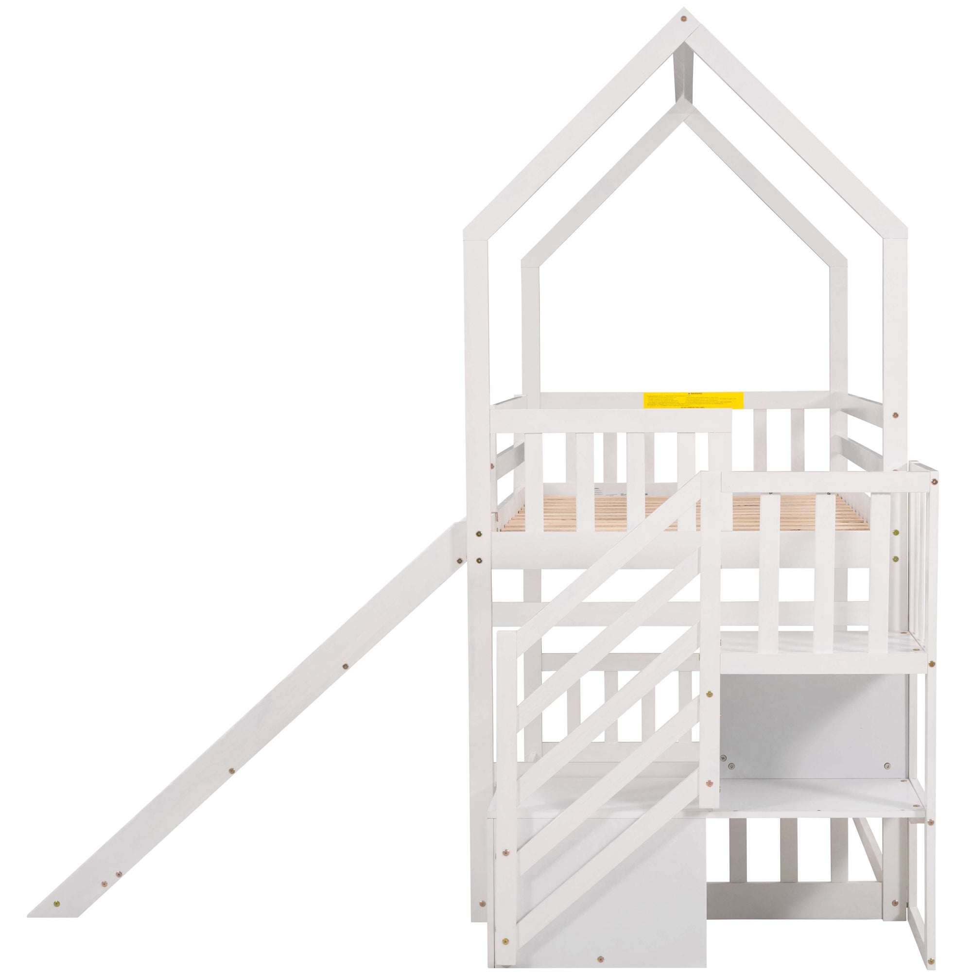 EUROCO Twin over Twin House Bunk Bed with Staircase for Kids for Bedroom, White