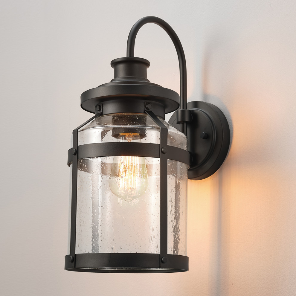 Apollo 1 Light Bronze Outdoor Wall Sconce with Seeded Glass Shade   Transitional   Outdoor Wall Lights And Sconces   by Globe Electric  Houzz