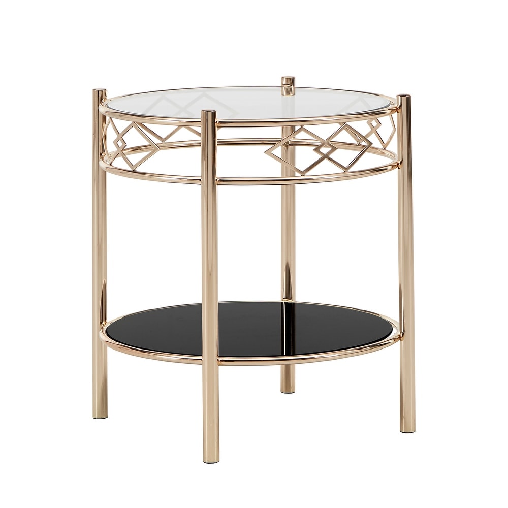 Metropolitan Rose Gold Finish Black Tempered Glass Metal End Table by iNSPIRE Q Bold