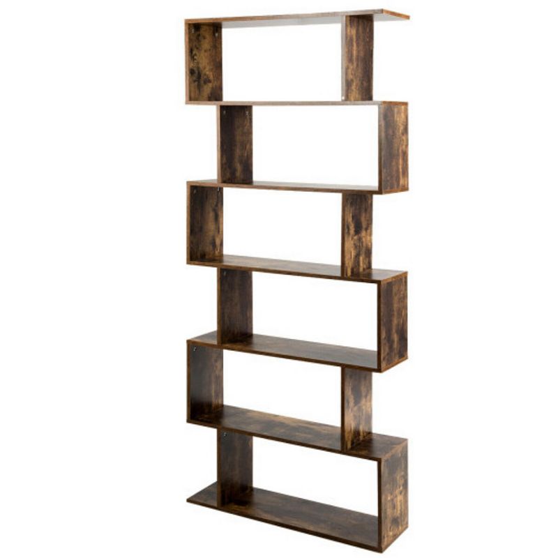 6-tier S-shaped Bookcase Z-shelf Style Storage Bookshelf