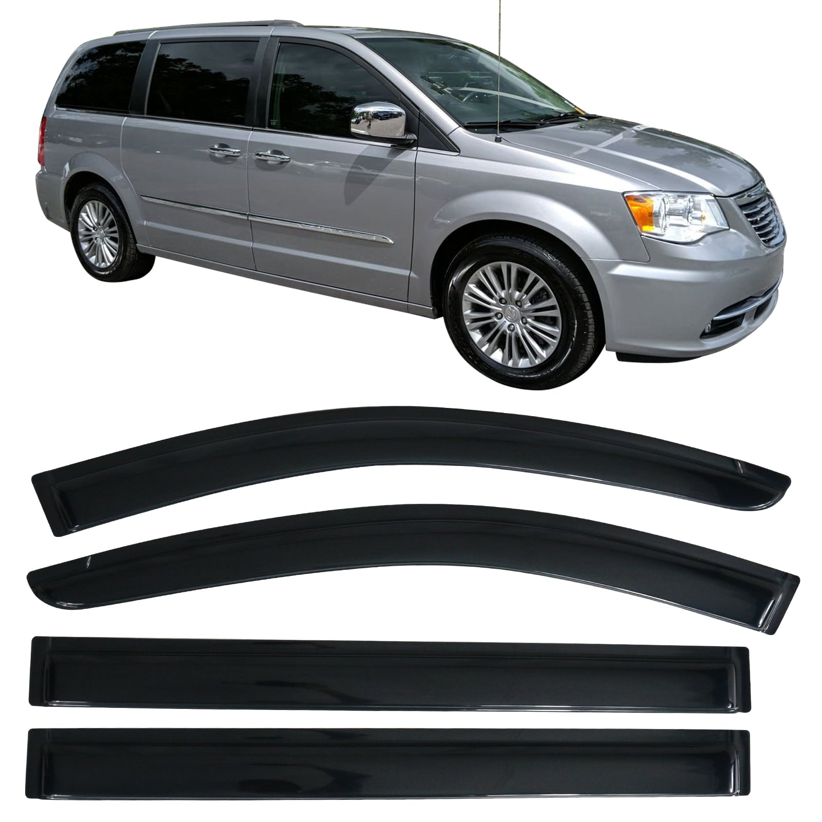 Ikon Motorsports Compatible with 08-16 Chrysler Town 08-18 Grand Caravan Acrylic Window Visors Vent Windshield Deflector Rain Guard 4Pc Set Outside Mount 2008 2009 2010 2011 2012 2013 2014 2015 2016