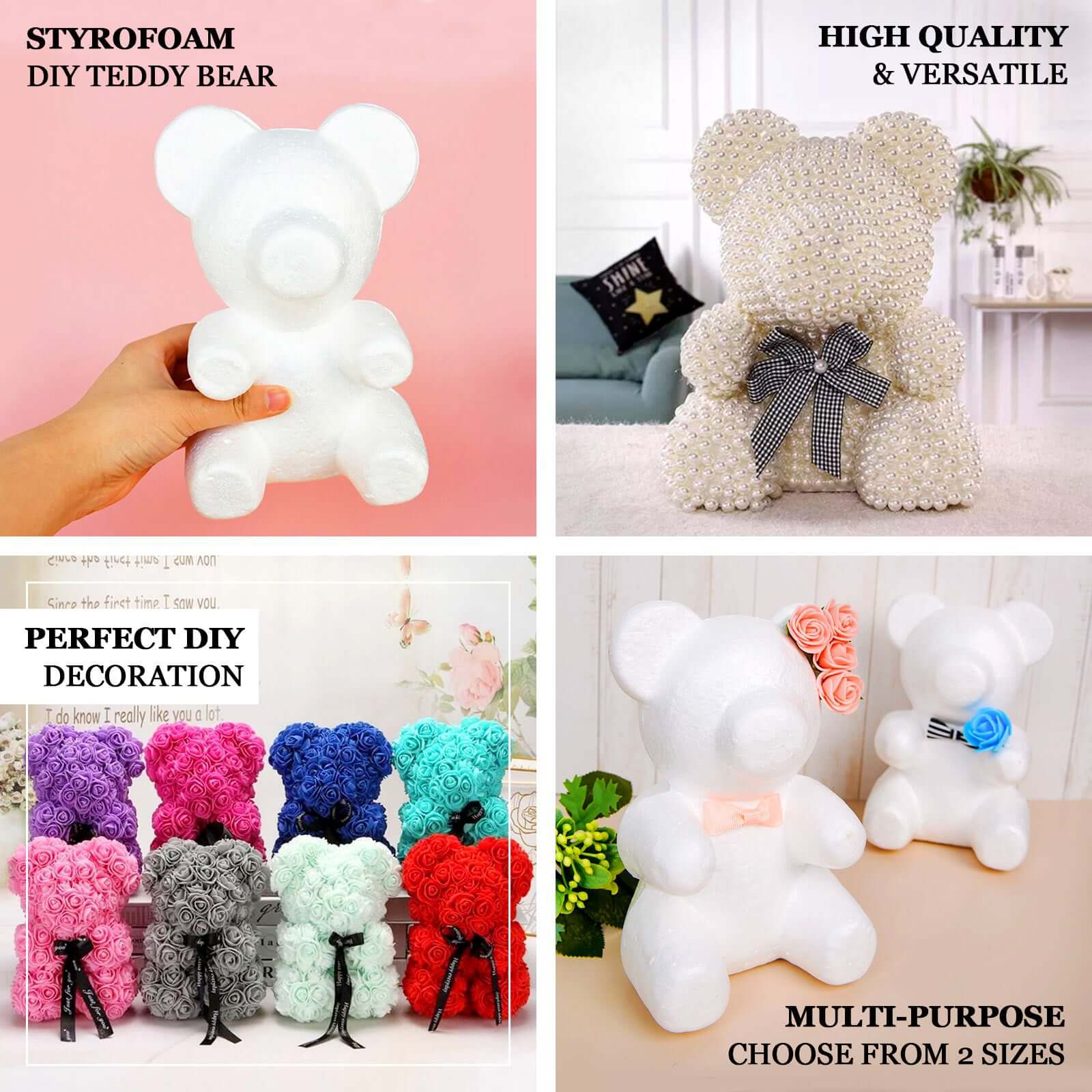 2 Pack DIY White 3D Modeling StyroFoam Bears, Polystyrene Craft Foam Animals 7