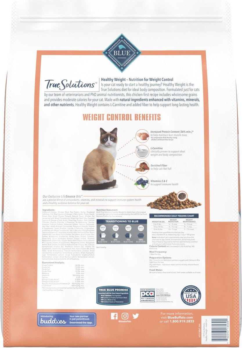 Blue Buffalo True Solutions Healthy Weight Natural Weight Control Chicken Adult Dry Cat Food