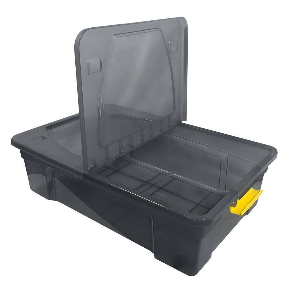 Modern Homes 7.4 Gal. Storage Box Translucent in Grey Bin with Yellow Handles with cover 22143