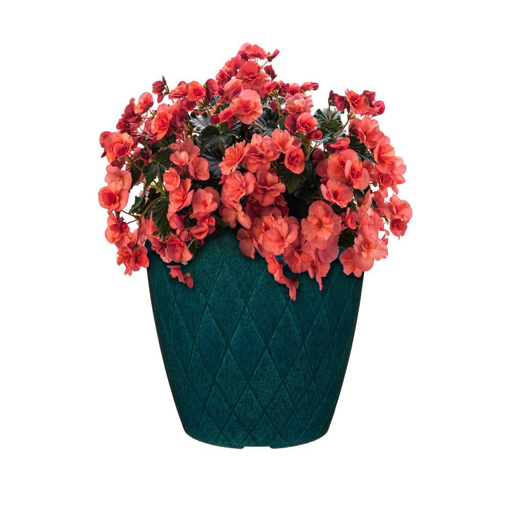 CHG CLASSIC HOME  GARDEN Mandy 12 in. Teal Speckle Resin Planter HD1421-612R