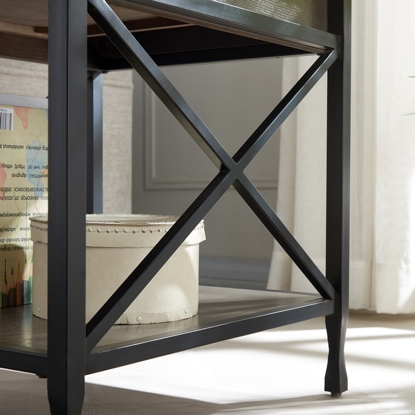 Gray/Matte Black X Design Mixed Wood and Metal Drawer End Table