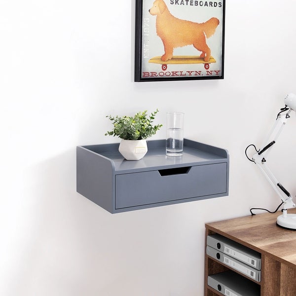 Wooden Floating Shelf End Table， Floating Shelf End Table with Storage Drawer