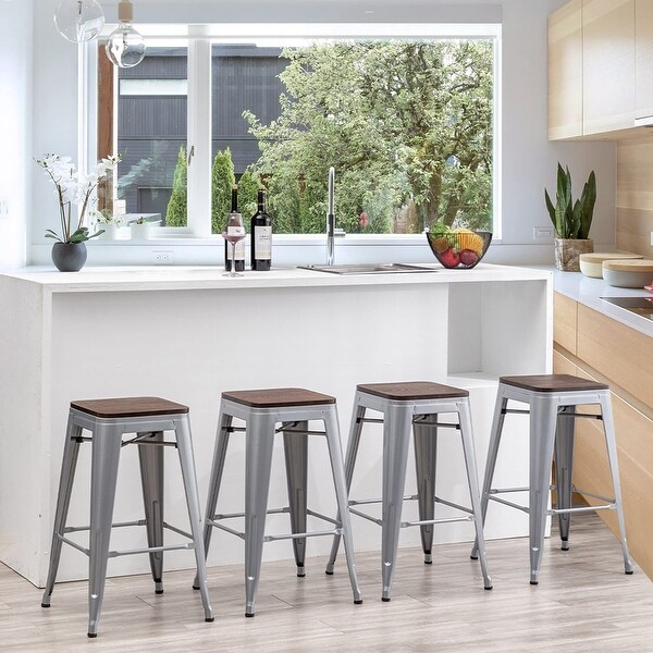 Andeworld Bar Stools 24 Inches ，Backless Bar Stools Set of 4