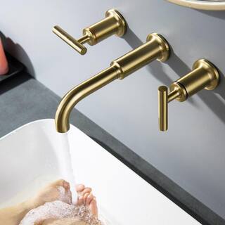 Aurora Decor Ami Dual Handle Wall Mount Bathroom Faucet Rough-in Valve Included in Brushed Gold ADWBF60008-BG