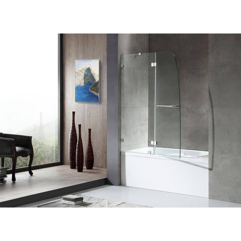 ANZZI HERALD Series 48 in. x 58 in. Frameless Hinged Tub Door in Chrome with Towel Bar Handle SD-AZ11-01CH